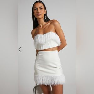 Showpo Rhajiza Mini Skirt Faux Feather Trim